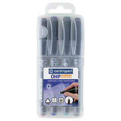 Маркеры перманентные для любой гладкой поверхности, НАБОР 4 шт., 4 ЦВЕТА, CENTROPEN "OHP", 0,6 мм, 2636/4