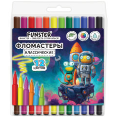 Фломастеры ПВХ пенал "АССОРТИ 6 ДИЗАЙНОВ", 12 цветов, КЛАССИЧЕСКИЕ, FUNSTER (ФАНСТЕР), 152685