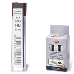 Грифели запасные 0,5 мм, HB, KOH-I-NOOR, КОМПЛЕКТ 12 шт., 4152/<wbr/>НВ