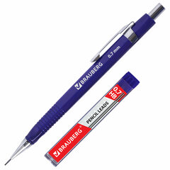 Карандаш механический 0,7 мм, трехгранный корпус + грифели HB 12 штук на блистере, BRAUBERG, 180494