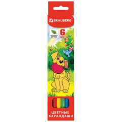 Карандаши цветные BRAUBERG &laquo;My lovely dogs&raquo;, 6 цветов, шестигранные, грифель 3 мм, натуральное дерево, 180518