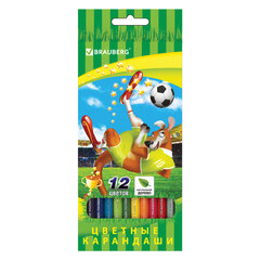 Карандаши цветные BRAUBERG &laquo;Football match&raquo;, 12 цветов, шестигранные, грифель 3 мм, натуральное дерево, 180534