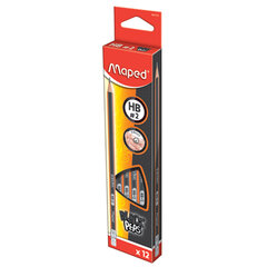 Набор карандашей чернографитных MAPED (Франция), 12 шт., &laquo;Black Pep's&raquo;, HB, трехгранные, с резинкой, 851721