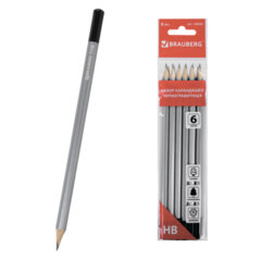 Изображение товара Набор чернографитных карандашей BRAUBERG Argentum 6 шт., заточены, HB