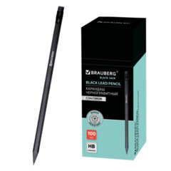 Карандаш чернографитный BRAUBERG, 1 шт., "Black Jack", НВ, с ластиком, черное дерево, корпус черный, 180609
