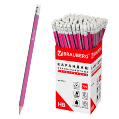 Изображение товара Карандаш чернографитный BRAUBERG, 1 шт., «Alderida», НВ, трехгранный, с ластиком, корпус розовый, заточенный, 180611