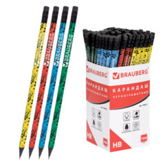 Изображение товара Карандаш чернографитный BRAUBERG, 1 шт., «Fuete», НВ, c ластиком, черное дерево, корпус ассорти, 180634