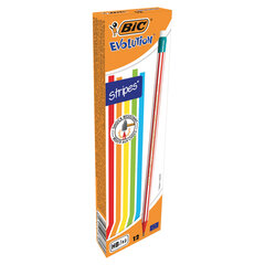 Карандаш чернографитный BIC, 1 шт., &laquo;Evolution Stripes&raquo;, HB, с ластиком, корпус ассорти, 8960342