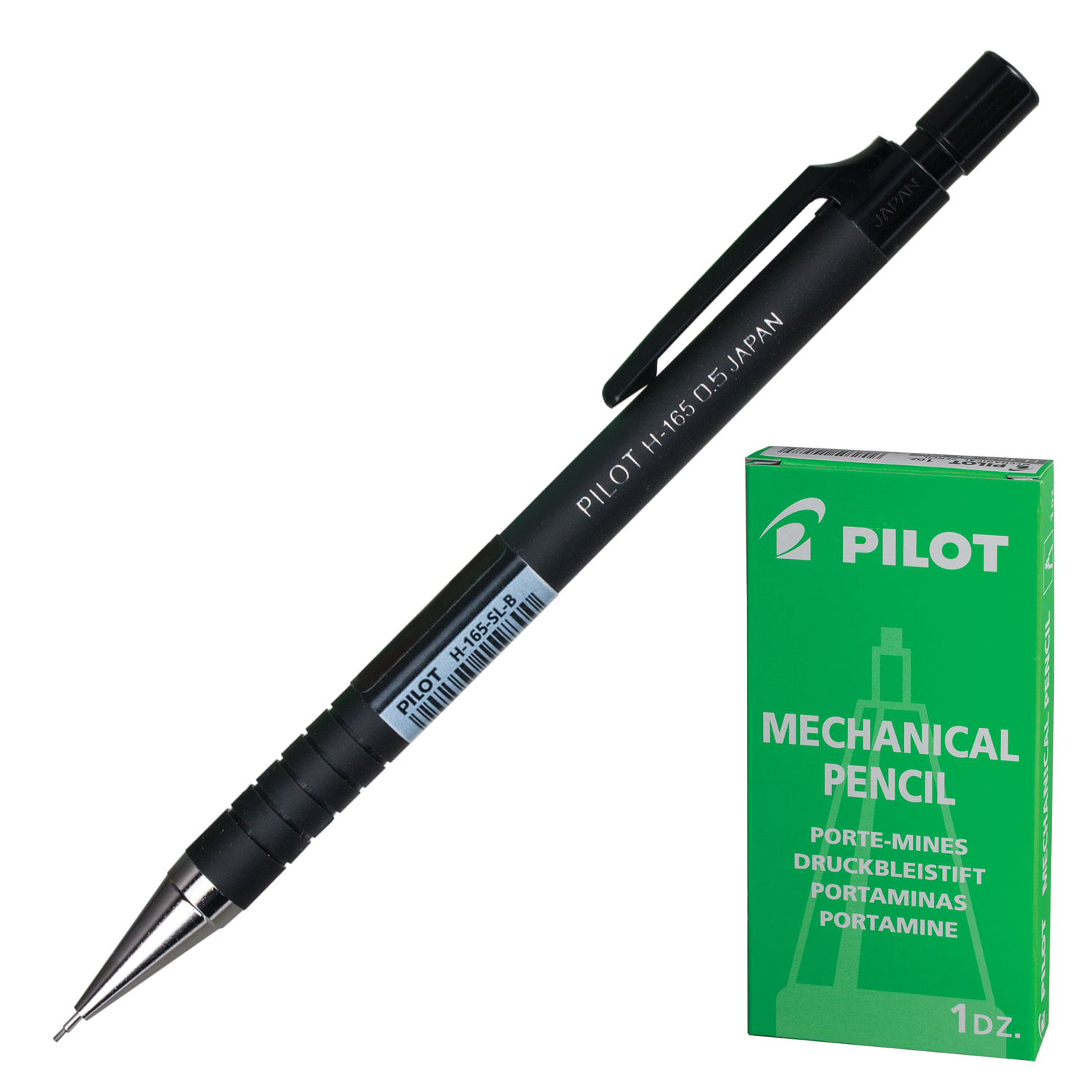 Карандаш механический PILOT Н-165, корпус черный, прорезиненный, ластик, 0,5 мм