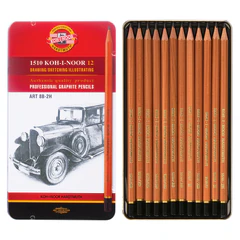 Карандаши чернографитные KOH-I-NOOR, НАБОР 12 шт., &laquo;Art&raquo;, 8В-2H, без резинки, металлическая коробка, 1512N12001PL