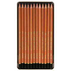 Карандаши чернографитные KOH-I-NOOR, НАБОР 12 шт., &laquo;Art&raquo;, 8В-2H, без резинки, металлическая коробка, 1512N12001PL