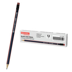 Изображение товара Карандаш чернографитный BRAUBERG, 1 шт., «Stripes», HB, трехгранный, с ластиком, корпус синий/красный, 181294