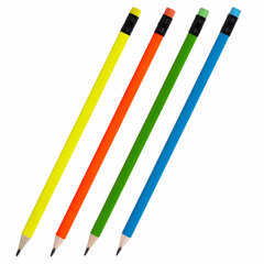 Карандаш чернографитный BRAUBERG, 1 шт., &laquo;Neon&raquo;, HB, трехгранный, с ластиком, корпус неоновый ассорти, 181298