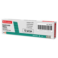 Карандаш чернографитный BRAUBERG, 1 шт., &laquo;Grass&raquo;, НВ, с резинкой, пластиковый, корпус зеленый, 181326