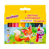 Карандаши цветные утолщенные ЮНЛАНДИЯ "МАЛЫШИ-КАРАНДАШИ", 12 цветов, укороченные, шестигранные, грифель 5 мм, натуральное дерево, 181376