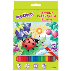 Карандаши цветные ЮНЛАНДИЯ &laquo;В ГОСТЯХ У БУКАШЕК&raquo;, 18 цветов, шестигранные, грифель 3 мм, натуральное дерево, 181379