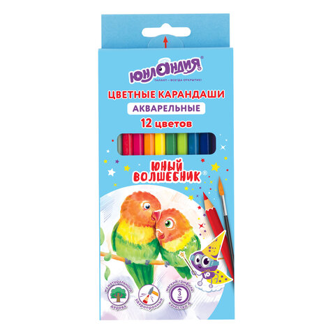 Карандаши цветные акварельные ЮНЛАНДИЯ "ЮНЫЙ ВОЛШЕБНИК", 12 цветов, шестигранные, заточенные, 181402