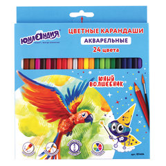 Карандаши цветные акварельные ЮНЛАНДИЯ &laquo;ЮНЫЙ ВОЛШЕБНИК&raquo;, 24 цвета, шестигранные, грифель 3 мм, натуральное дерево, 181404