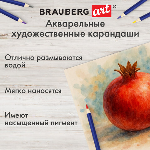 Карандаши художественные цветные акварельные BRAUBERG ART CLASSIC, 48 цветов, грифель 3,3 мм, 181532
