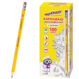 Карандаш чернографитный ЮНЛАНДИЯ, 1 шт., "Школьный", НВ, корпус желтый, с резинкой, 181588