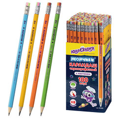 Изображение товара Карандаш чернографитный ЮНЛАНДИЯ, 1 шт., «Неончики», НВ, корпус ассорти, с резинкой, 181589