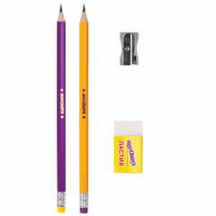 Набор ЮНЛАНДИЯ &laquo;Школьный&raquo;, 2 карандаша чернографитных, резинка стирательная, точилка, блистер, 181593