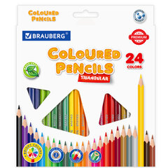 Изображение товара Карандаши цветные BRAUBERG PREMIUM, 24 цвета, трехгранные, грифель 3 мм, 181663