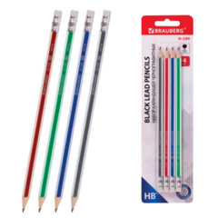 Изображение товара Набор карандашей чернографитных BRAUBERG G-100 4 шт HB заточенные с ластиками