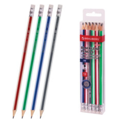 Изображение товара Набор карандашей чернографитных BRAUBERG «G-100» 12 шт., HB, с ластиком, корпус ассорти, 181716