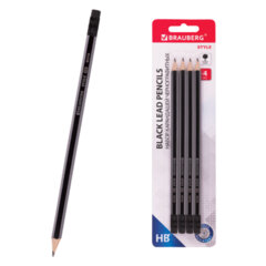 Изображение товара Набор чернографитных карандашей BRAUBERG Style 4 шт. HB с ластиком