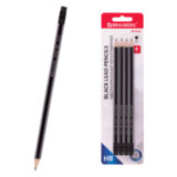 Набор карандашей чернографитных BRAUBERG "Style" 4 шт., HB, с ластиком, корпус черно-серый, 181718