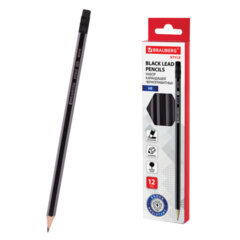 Набор карандашей чернографитных BRAUBERG &laquo;Style&raquo; 12 шт., HB, с ластиком, корпус черно-серый, 181719