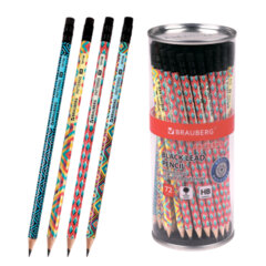 Карандаш чернографитный BRAUBERG &laquo;PATTERNS&raquo;, 1 шт., HB, с ластиком, корпус ассорти, 181748