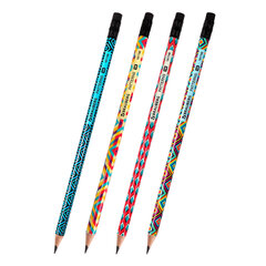 Карандаш чернографитный BRAUBERG &laquo;PATTERNS&raquo;, 1 шт., HB, с ластиком, корпус ассорти, 181748