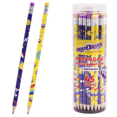 Карандаш чернографитный ЮНЛАНДИЯ &laquo;ЮНЛАНДИК&raquo;, 1 шт., HB, с ластиком, корпус ассорти, 181752