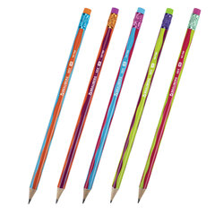 Карандаш чернографитный BRAUBERG &laquo;MIX&raquo;, 1 шт., HB, с ластиком, корпус ассорти, 181760