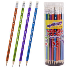 Карандаш чернографитный ЮНЛАНДИЯ &laquo;МЕТАЛЛИК&raquo;, 1 шт., HB, с ластиком, корпус ассорти, 181764