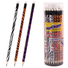 Карандаш чернографитный ЮНЛАНДИЯ &laquo;АФРИКА&raquo;, 1 шт., HB, с ластиком, корпус ассорти, 181769