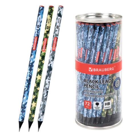 Карандаш чернографитный BRAUBERG "ARMY", 1 шт., HB, корпус ассорти, 181770
