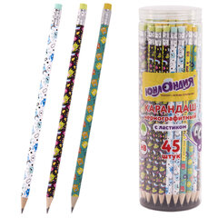 Карандаш чернографитный ЮНЛАНДИЯ &laquo;МОНСТРИКИ&raquo;, 1 шт., HB, с ластиком, корпус ассорти, 181782