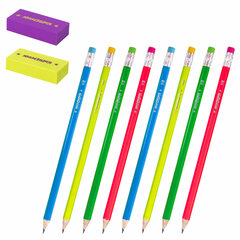 Набор ЮНЛАНДИЯ &laquo;Неончики&raquo;, 8 карандашей чернографитных HB + 2 ластика, блистер, 181783