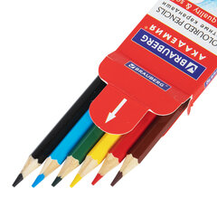 Карандаши цветные мягкие BRAUBERG АКАДЕМИЯ, 6 цветов, шестигранные, грифель 3 мм, натуральное дерево, 181863