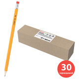 Карандаши чернографитные простые с ластиком HB, ВЫГОДНАЯ УПАКОВКА КОМПЛЕКТ 30 штук, STAFF, 181881