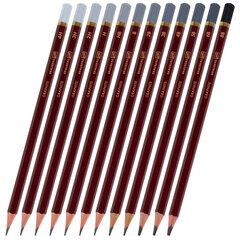 Карандаши чернографитные художественные 4H-8B, НАБОР 12 шт., В ПЕНАЛЕ, BRAUBERG ART &laquo;PREMIERE&raquo;, 181895