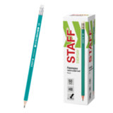 Карандаш чернографитный с ластиком STAFF EVERYDAY BLP-GRN, 1 шт., НВ, пластик., корпус зеленый, 181939