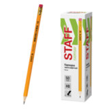 Карандаш чернографитный с ластиком STAFF "EVERYDAY" BLP-YLW, 1 шт., НВ, пластиковый, корпус жёлтый, 181940