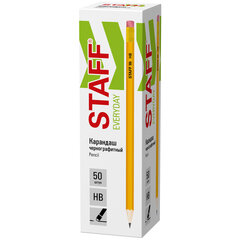 Карандаш чернографитный с ластиком STAFF &laquo;EVERYDAY&raquo; BLP-YLW, 1 шт., НВ, пластиковый, корпус жёлтый, 181940