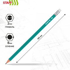 Карандаши чернографитные с ластиком STAFF EVERYDAY BLP-GRN, КОМПЛЕКТ 50 шт., НВ, корпус зеленый, 181941