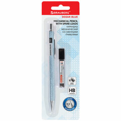 Карандаш механический 0,5 мм + грифели HB 12 штук на блистере, BRAUBERG &laquo;OCEAN BLUE&raquo;, 181970