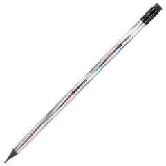 Карандаш чернографитный BRAUBERG &laquo;SILVER/<wbr/>GOLD&raquo;, 1 шт., HB, с ластиком, корпус ассорти, 182011